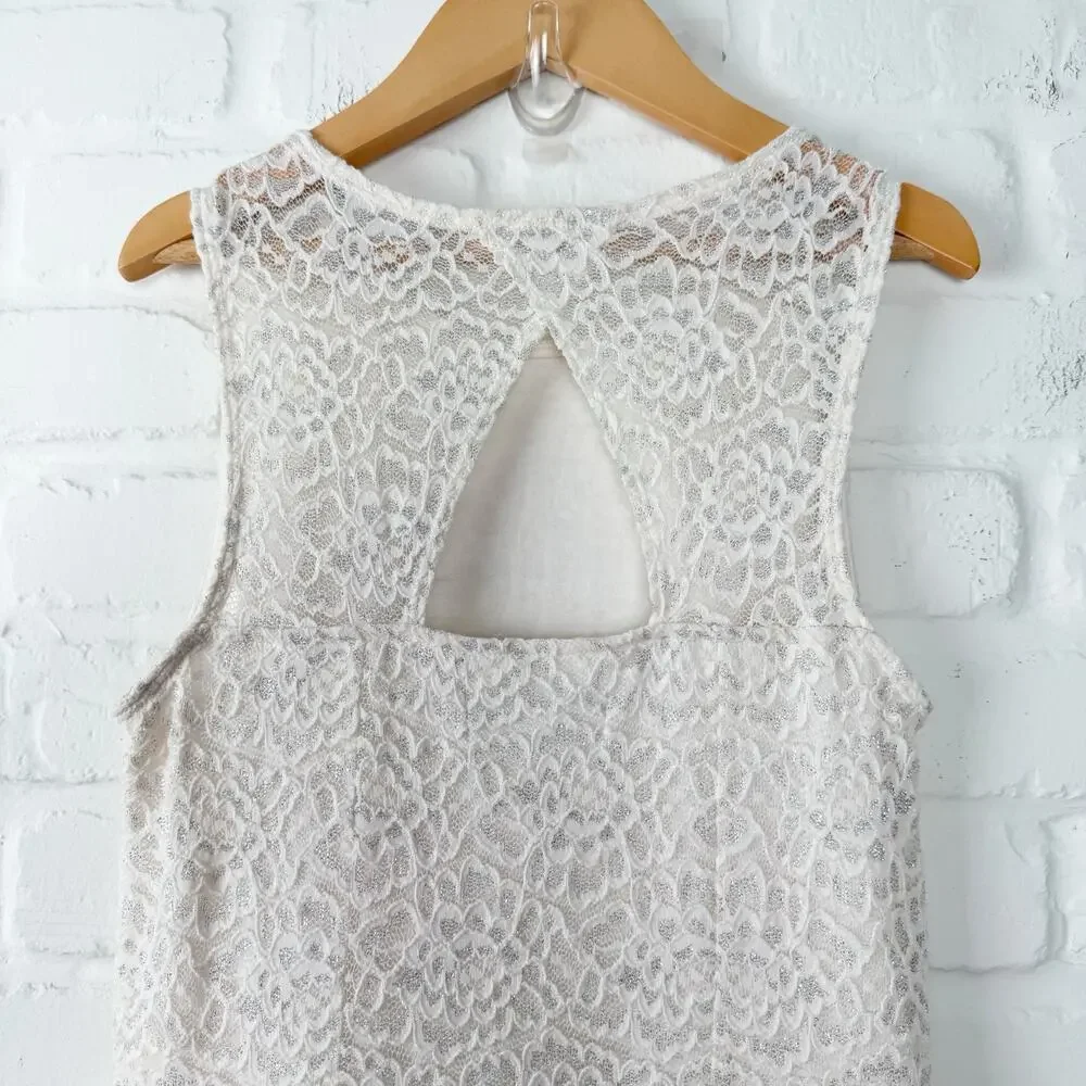 Abercrombie Kids 13/14 Ivory Metallic Lace Fit & Flare Dress Lined Keyhole Back